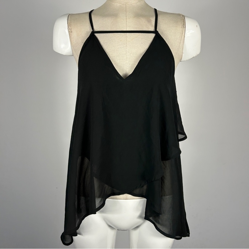 Dex Black Chiffon Tiered Cami Top XS | Date Night | Quiet Luxury NWT